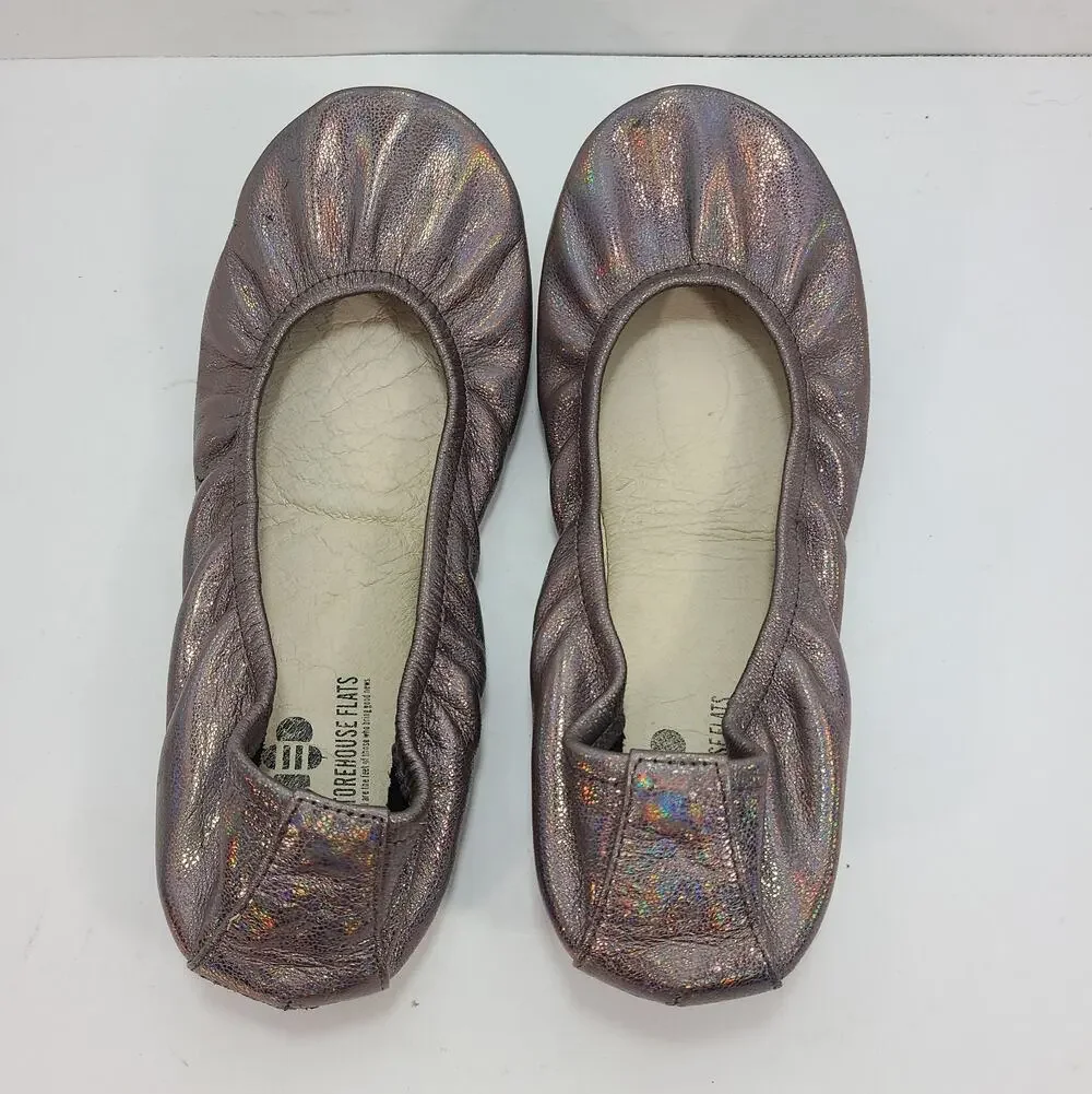 Storehouse Flats 8 Soft Leather Slip On Shoes Foldable Geaux Gunmetal Rainbow